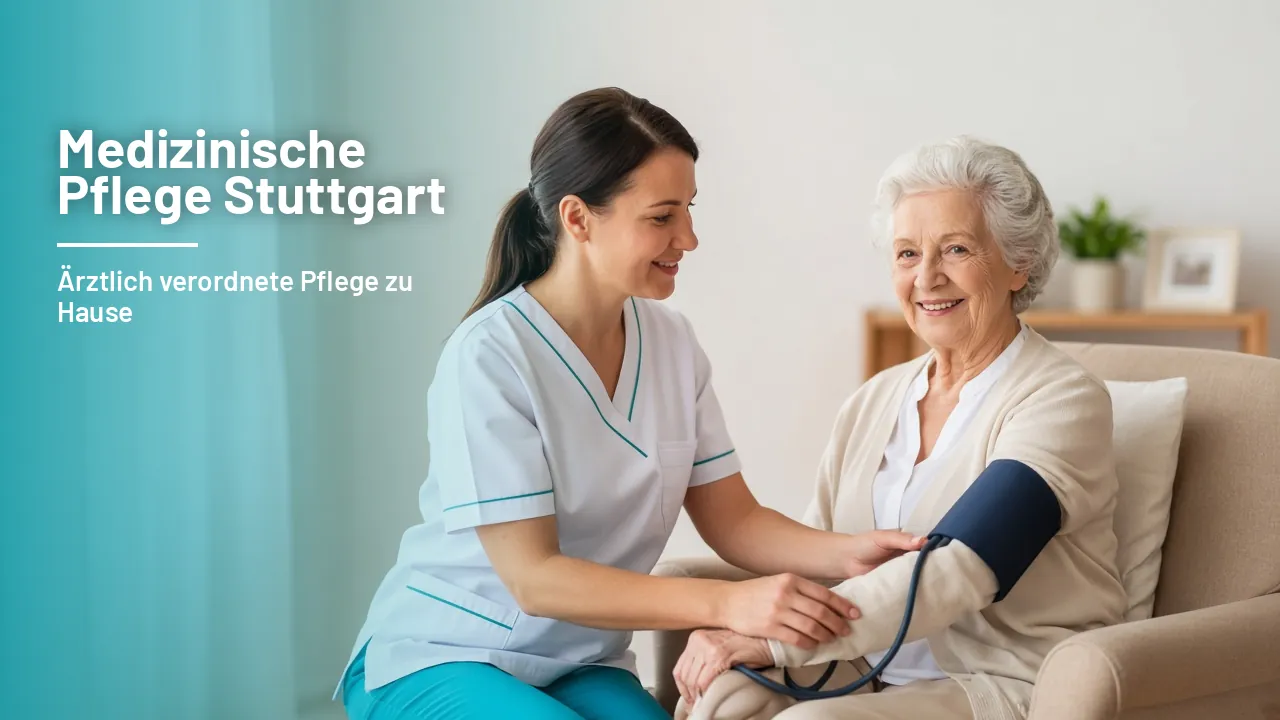 Pflegefachkraft misst bei einer älteren Dame im Sessel zu Hause den Blutdruck, helles Tageslicht